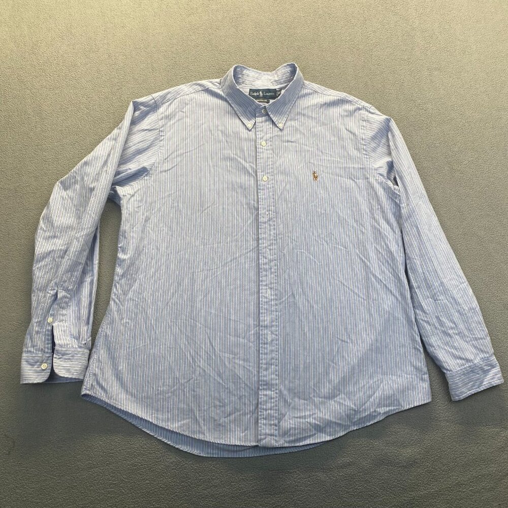 Ralph Lauren Dress Shirt Mens Size XXLarge Blue Striped Long Sleeve Button Up